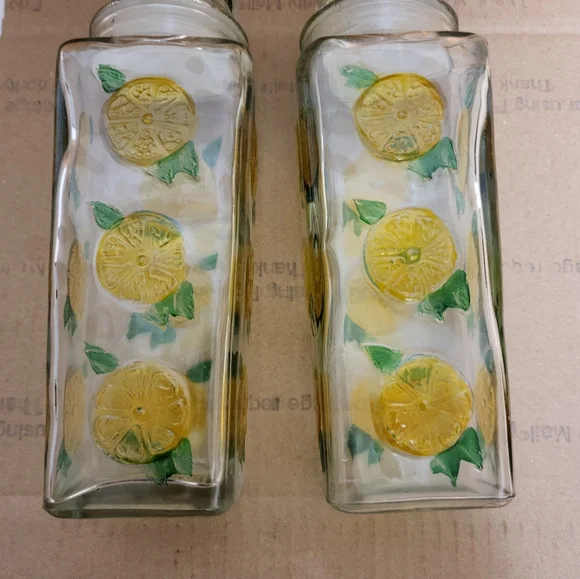 Vintage Clear Glass Decanter With Lemon Design Set of 2 - Picture 2 of 13